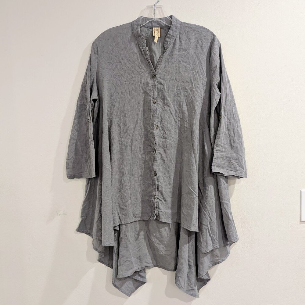 XCVI Cotton Gauze Tunic S Gray Handkerchief Hem Hi-Lo Medium Gray 3/4 Sleeve